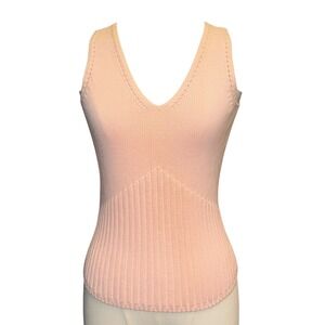 Express Sweater Vest Womens Medium Peach Good Ribbed V-Neck Sleeveless Knit